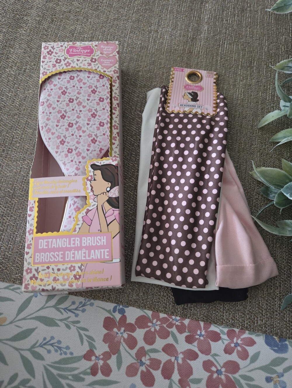 Vintage Pink Detangler Brush & Headband Set